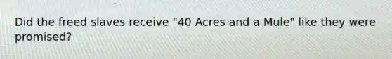 Did the freed slaves receive "40 Acres and a Mule" like they were promised?