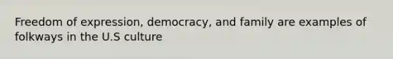 Freedom of expression, democracy, and family are examples of folkways in the U.S culture