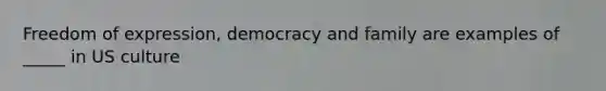 Freedom of expression, democracy and family are examples of _____ in US culture