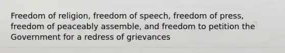 Freedom of religion, freedom of speech, freedom of press, freedom of peaceably assemble, and freedom to petition the Government for a redress of grievances