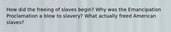 How did the freeing of slaves begin? Why was the Emancipation Proclamation a blow to slavery? What actually freed American slaves?