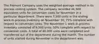 The Fremont Company uses the weighted-average method in its process costing system. The company recorded 44,500 equivalent units for conversion costs for November in a particular department. There were 7,500 units in the ending work-in-process inventory on November 30, 75% complete with respect to conversion costs. The November 1 work-in-process inventory consisted of 9,500 units, 50% complete with respect to conversion costs. A total of 40,000 units were completed and transferred out of the department during the month. The number of units started during November in the department was: