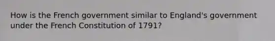 How is the French government similar to England's government under the French Constitution of 1791?