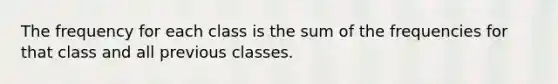 The frequency for each class is the sum of the frequencies for that class and all previous classes.