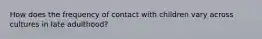 How does the frequency of contact with children vary across cultures in late adulthood?