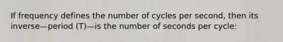 If frequency defines the number of cycles per second, then its inverse—period (T)—is the number of seconds per cycle: