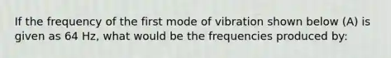 If the frequency of the first mode of vibration shown below (A) is given as 64 Hz, what would be the frequencies produced by: