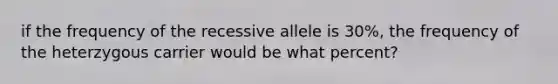 if the frequency of the recessive allele is 30%, the frequency of the heterzygous carrier would be what percent?