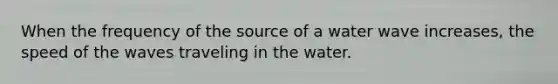 When the frequency of the source of a water wave increases, the speed of the waves traveling in the water.