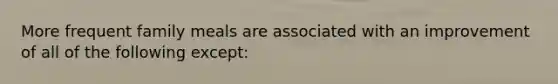 More frequent family meals are associated with an improvement of all of the following except: