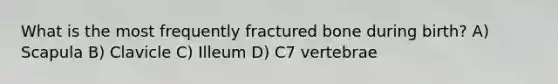 What is the most frequently fractured bone during birth? A) Scapula B) Clavicle C) Illeum D) C7 vertebrae