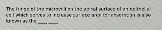 The fringe of the microvilli on the apical surface of an epithelial cell which serves to increase <a href='https://www.questionai.com/knowledge/kEtsSAPENL-surface-area' class='anchor-knowledge'>surface area</a> for absorption is also known as the ____ ____