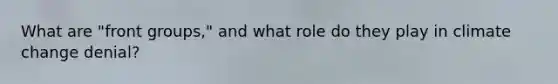 What are "front groups," and what role do they play in climate change denial?