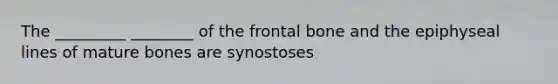 The _________ ________ of the frontal bone and the epiphyseal lines of mature bones are synostoses