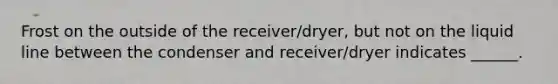 Frost on the outside of the receiver/dryer, but not on the liquid line between the condenser and receiver/dryer indicates ______.