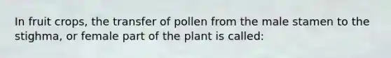 In fruit crops, the transfer of pollen from the male stamen to the stighma, or female part of the plant is called: