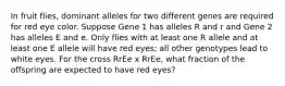 In fruit flies, dominant alleles for two different genes are required for red eye color. Suppose Gene 1 has alleles R and r and Gene 2 has alleles E and e. Only flies with at least one R allele and at least one E allele will have red eyes; all other genotypes lead to white eyes. For the cross RrEe x RrEe, what fraction of the offspring are expected to have red eyes?