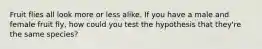 Fruit flies all look more or less alike. If you have a male and female fruit fly, how could you test the hypothesis that they're the same species?