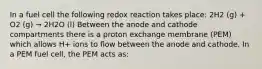 In a fuel cell the following redox reaction takes place: 2H2 (g) + O2 (g) → 2H2O (l) Between the anode and cathode compartments there is a proton exchange membrane (PEM) which allows H+ ions to flow between the anode and cathode. In a PEM fuel cell, the PEM acts as: