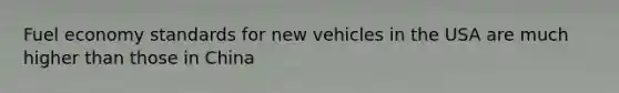 Fuel economy standards for new vehicles in the USA are much higher than those in China