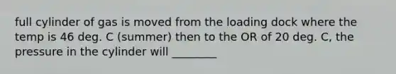 full cylinder of gas is moved from the loading dock where the temp is 46 deg. C (summer) then to the OR of 20 deg. C, the pressure in the cylinder will ________