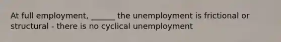 At full employment, ______ the unemployment is frictional or structural - there is no cyclical unemployment