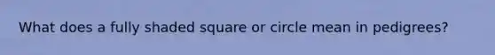 What does a fully shaded square or circle mean in pedigrees?