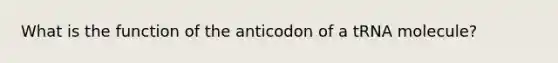 What is the function of the anticodon of a tRNA molecule?