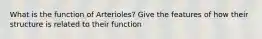 What is the function of Arterioles? Give the features of how their structure is related to their function