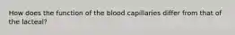 How does the function of the blood capillaries differ from that of the lacteal?