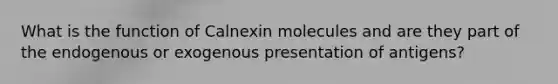 What is the function of Calnexin molecules and are they part of the endogenous or exogenous presentation of antigens?