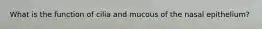 What is the function of cilia and mucous of the nasal epithelium?