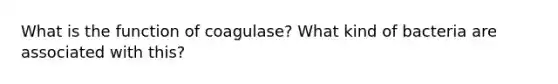 What is the function of coagulase? What kind of bacteria are associated with this?