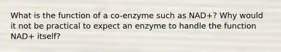 What is the function of a co-enzyme such as NAD+? Why would it not be practical to expect an enzyme to handle the function NAD+ itself?