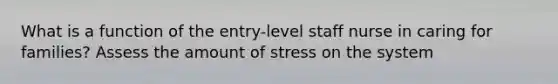 What is a function of the entry-level staff nurse in caring for families? Assess the amount of stress on the system