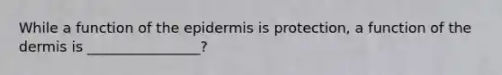 While a function of the epidermis is protection, a function of the dermis is ________________?