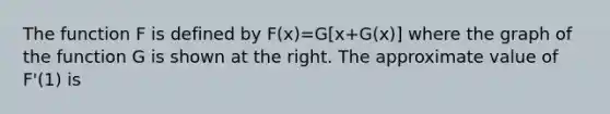 The function F is defined by F(x)=G[x+G(x)] where the graph of the function G is shown at the right. The approximate value of F'(1) is