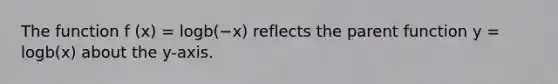 The function f (x) = logb(−x) reflects the parent function y = logb(x) about the y-axis.