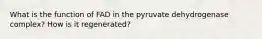 What is the function of FAD in the pyruvate dehydrogenase complex? How is it regenerated?