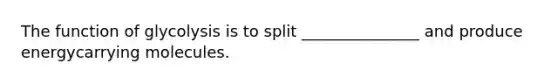 The function of glycolysis is to split _______________ and produce energycarrying molecules.