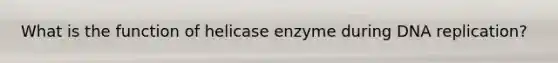 What is the function of helicase enzyme during <a href='https://www.questionai.com/knowledge/kofV2VQU2J-dna-replication' class='anchor-knowledge'>dna replication</a>?