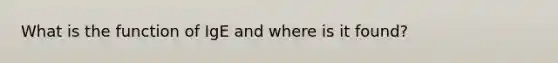 What is the function of IgE and where is it found?