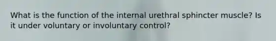 What is the function of the internal urethral sphincter muscle? Is it under voluntary or involuntary control?