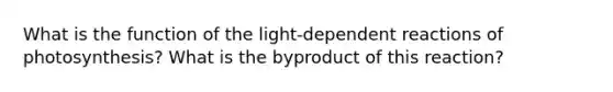 What is the function of the light-dependent reactions of photosynthesis? What is the byproduct of this reaction?