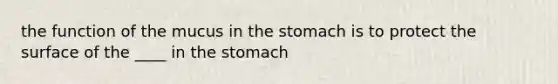 the function of the mucus in the stomach is to protect the surface of the ____ in the stomach