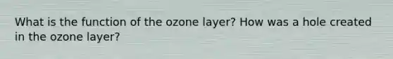 What is the function of the ozone layer? How was a hole created in the ozone layer?