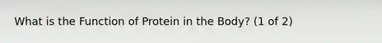 What is the Function of Protein in the Body? (1 of 2)