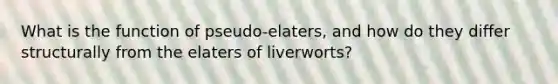 What is the function of pseudo-elaters, and how do they differ structurally from the elaters of liverworts?