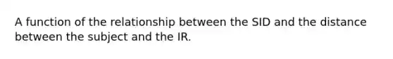 A function of the relationship between the SID and the distance between the subject and the IR.