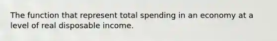 The function that represent total spending in an economy at a level of real disposable income.